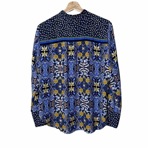 Loft Floral Mixed Print Popover Long Sleeve Blue Yellow - Picture 2 of 8